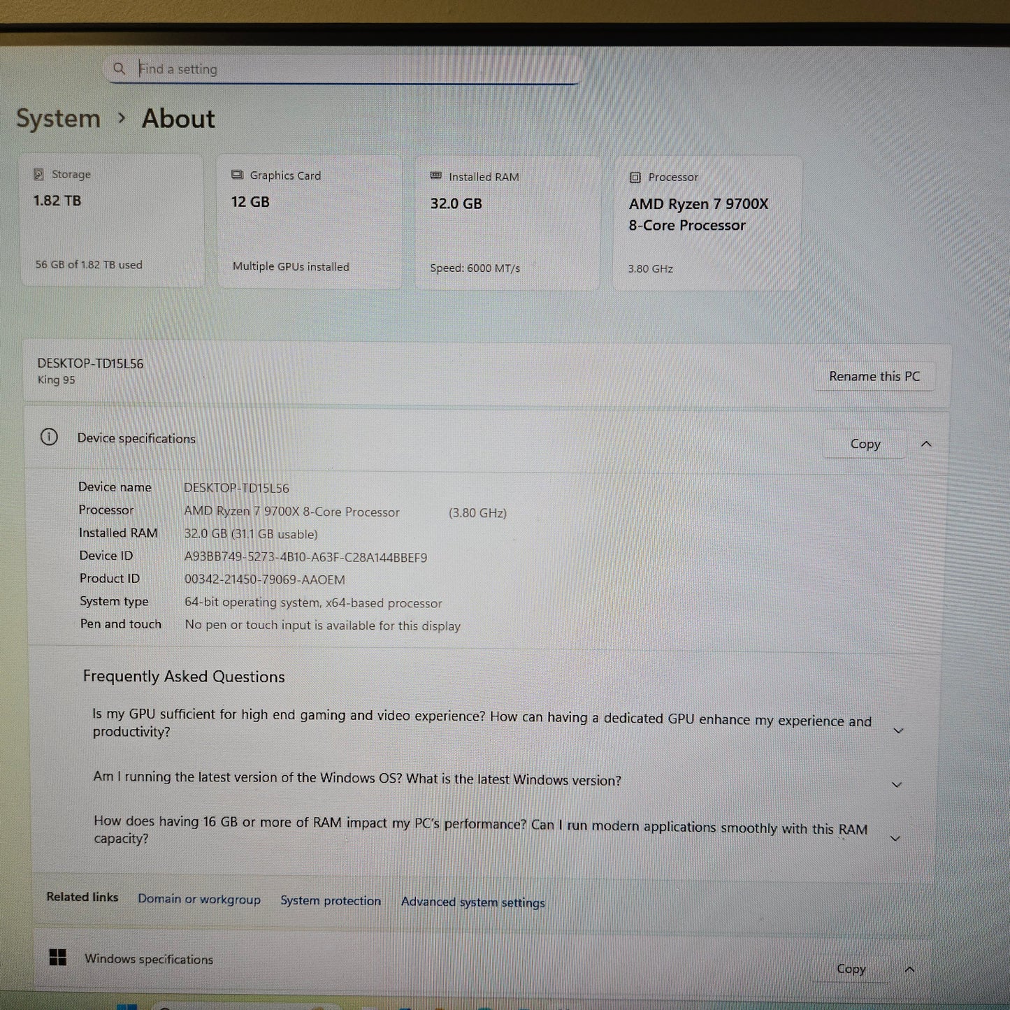 Skytech King 95 Ryzen 7 9700X 3.80GHz 32GB RAM 2TB SSD ZOTAC GeForce RTX 5070 PC