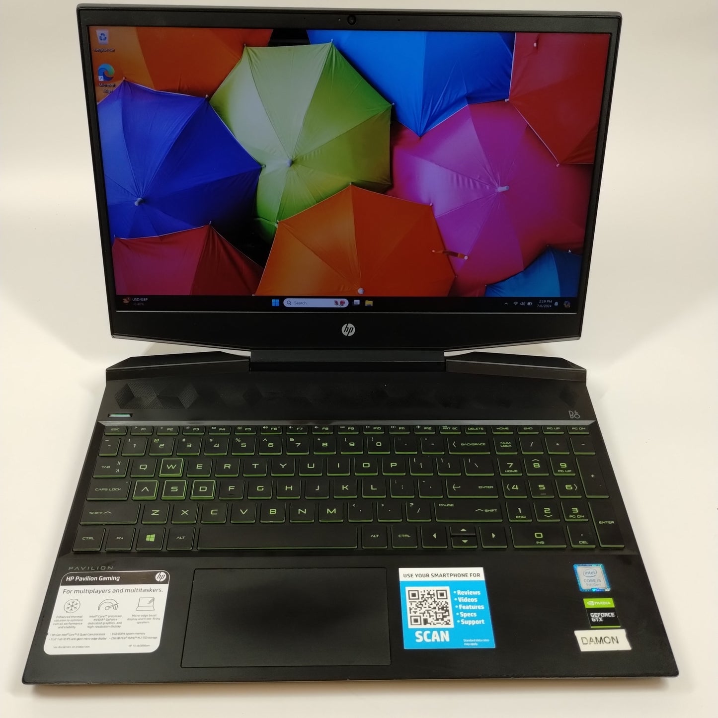 HP Pavilion 15-dk0096wm 16" i5-9300H 2.4GHz 8GB RAM 256GB HDD Intel UHD Graphics 630