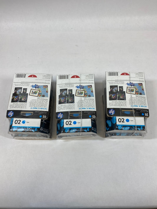 Lot of 3 New HP 4-Pack 02 C8771WN Cyan Ink Cartridge