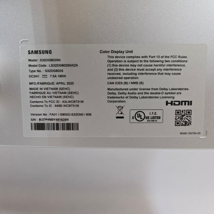 Samsung 32" G80SD G8 S32DG802SN OLED QD-OLED 240Hz Gaming Monitor with GSYNC