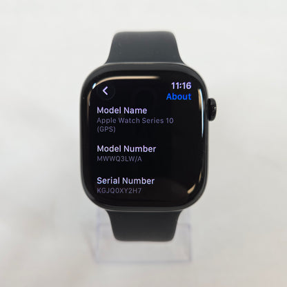 GPS Only Apple Watch Series 10 46MM Black Aluminum Black Sport Band MWWQ3LW/A