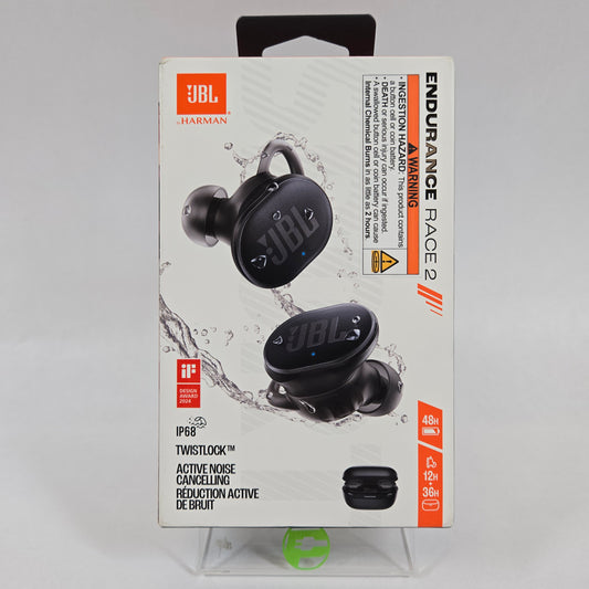 New JBL Endurance Race 2 Waterproof Bluetooth Wireless Earbuds Black